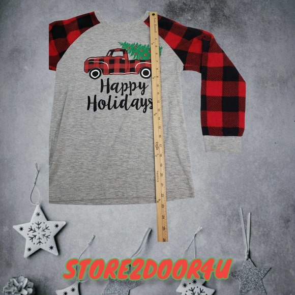JUNIORS CHRISTMAS PAJAMAS - LARGE(12/14) RED TRUCK & TREE HOLIDAY PAJAMA SET 2PC - Picture 4 of 12
